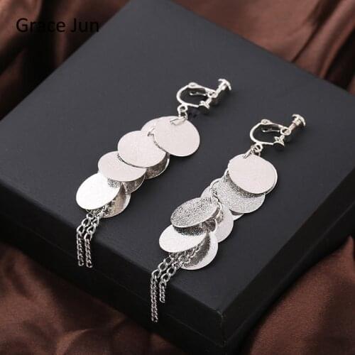 Grace Jun Hot Sale European and American Multi-layer Round Shape Clip on Earrings No Pierced for Female Party Wedding Bijouterie