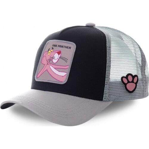Pink Panther Mesh Cap Summer Baseball Cap Anime Black Trucker Hat Cartoon Women Men Dad Hat Snapback