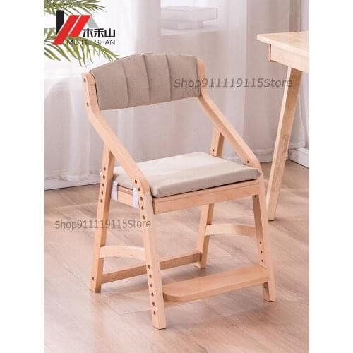 Childrens Study Chair Student Chair Stool Adjustable Lift Solid Wood Dining Chair Endorsement Desk Writing Chair