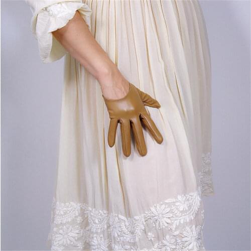 Ultra-Short Leather Gloves 13cm Simulation Leather Imitation Leather Sheepskin Khaki Light Brown Rice Camel Color PUTS13