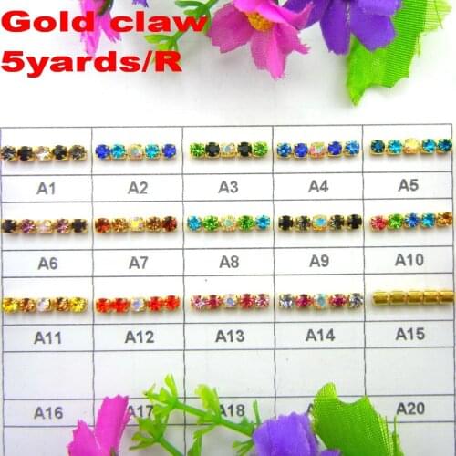 High density 5 yards/Roll Gold claw AB colors mix ss6 2mm SS8 2.5mm SS10 2.8mm SS12 3mm Sew On glue on rhinestone cup chain trim