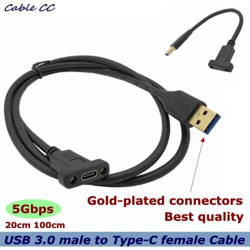 Gold-plated high-speed USB 3.0 male to Type-C female data and charging cable for laptops and PCs, mobile phones 20cm 100cm