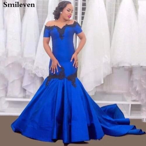Smileven Royal Blue Mermaid Evening Dress Off The Shoulder Dubai Lace Evening Party Dress A Line Princess Prom Gowns For Women