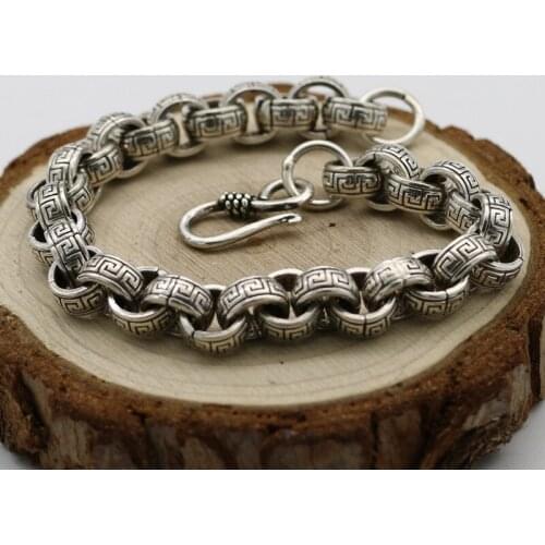 Starfield Characters S925 Sterling Silver Thick Domineering Mature Men Women Retro Thai Silver Jewelry Vinatge Bracelet Homme