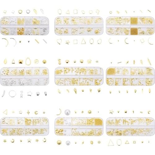 1Box Nail Art Metal Beads Gold Color Resin Fillings Star Moon Shell Hollow Epoxy Mold Filler For Diy Jewelry Making Accessories