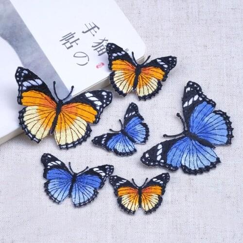1 Piece Yellow Blue Embroidered Butterfly Patches DIY Applique Cute Jeans Jacket Iron on Sew on Patches for Clothes