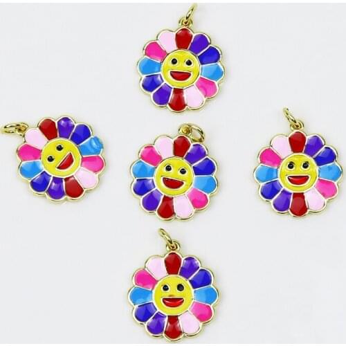20 Pcs Tiny Flower Pendant Fashion Jewelry Pendant charms Mix color Flower Smile face pendants for necklace making 8540