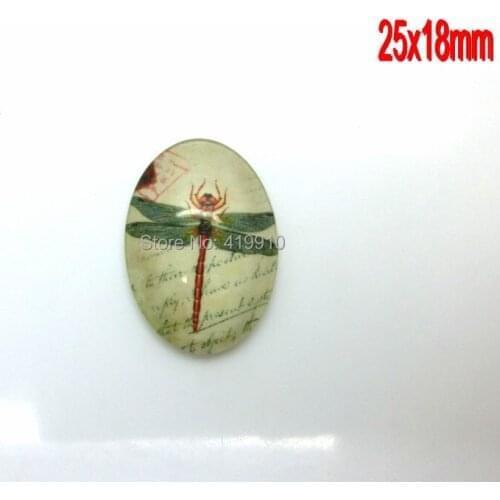 20pcs Dragonfly Light Green Oval Glass Dome Cabochon Flat Back 25x18mm for Tray Pendant Cover M0643