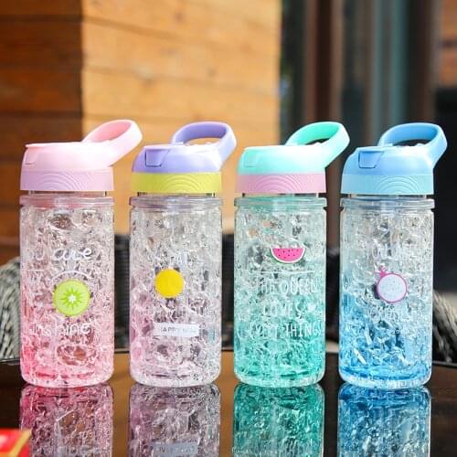 450ml Double Straw Fruits Ice Cup Summer Cold Drink Juice Coffee Water Cup Girls Plastic Cups Novelty Gift Portable Stylish