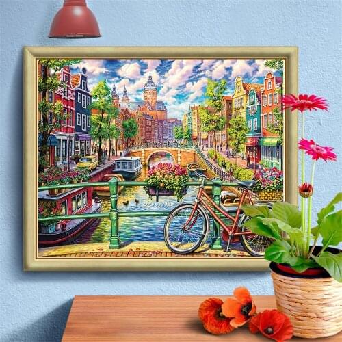 5D Diamond Painting European City Cartoon Diamond Mosaic Diy Full Round Diamond Embroidery Cross Stitch Rhinestone Home Decor