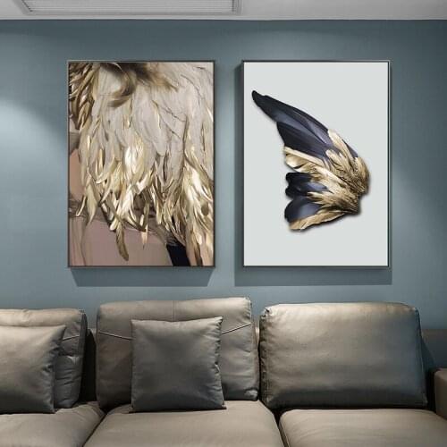 Abstract Art Golden Feather Poster Print On Canvas Painting Modern Nordic Wall Art Picture for Home Decoration Can Be Customized