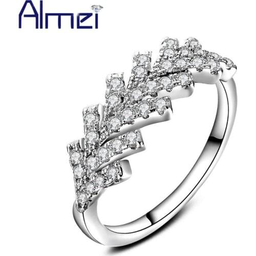 Almei 5%Off Wedding V Shaped Rings For Women Silver Color Ring With Crystal Stone Female Gift Jewelry Bijoux Dropshipping HR275