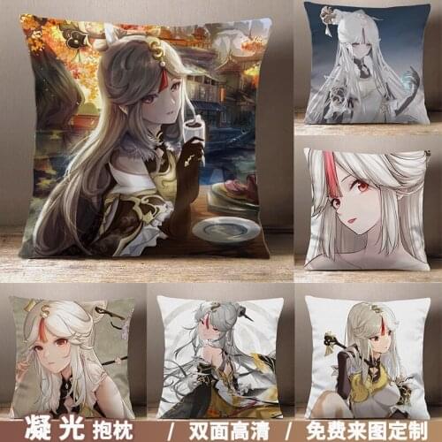 Anime Game Genshin Impact Ningguang Cartoon Square Throw Pillow Cosplay Short Plush Dakimakura Sofa Cushion Xmas Gifts 45*45cm