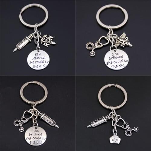 1pc Syringe Stethoscope Caduceus Key Chain Keyring Doctor Nurse Physicians Medical Key Holder Nurse Keychain Jewelry