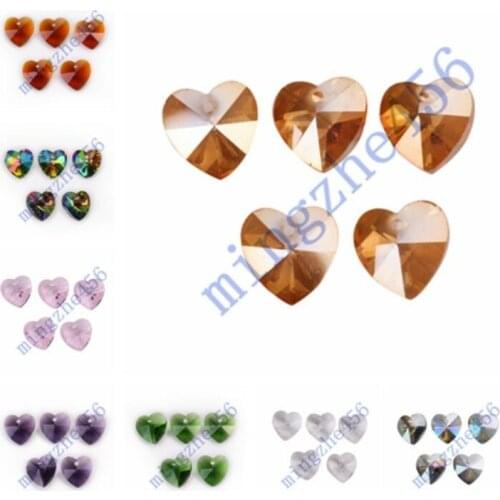 10/30pcs Crystal Heart Faceted Pendant Glass Charms Beads 14mm Findings