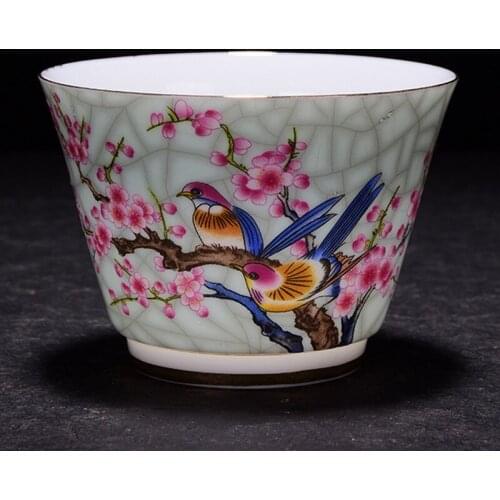 Bird flower tea Cup enamel plum blossom single master cup individual host cup beaming teacup small tea bowl