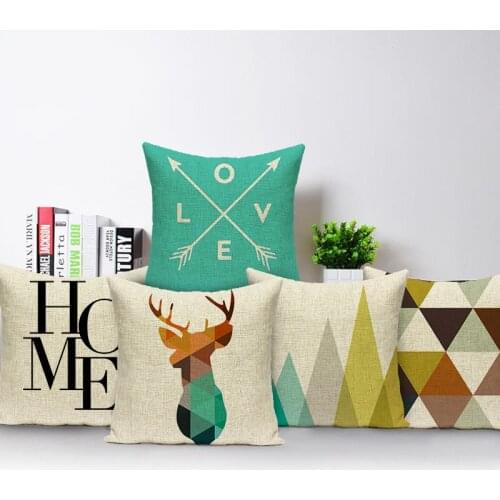 Nordic Geometric Cushion Covers Arrows Deer Elk Sofa Decorative Cushions Pillow Cover 45*45 Linen Beige Pillow Case funda cojin