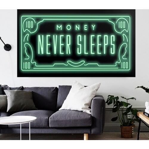 Money Never Sleeps Canvas Art Posters And Prints Inspiring Phrases Canvas Paintings On the Wall Art Pictures Home Wall Decor