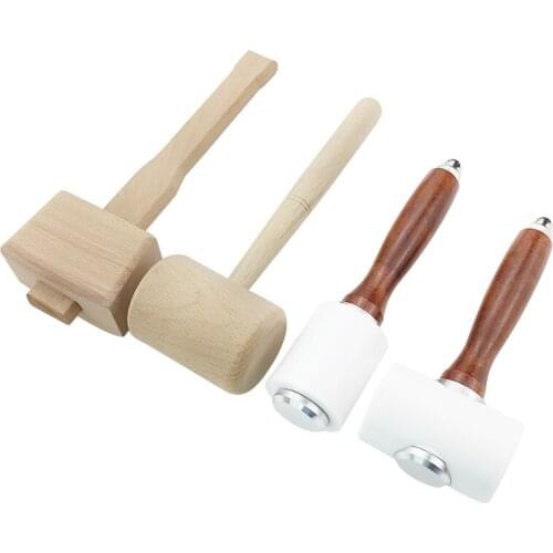 DIY Leather Punching Hammer Leather Carving Hammer Wooden Handle Round Shape T Hammer DIY Leather Craft Assist Tool