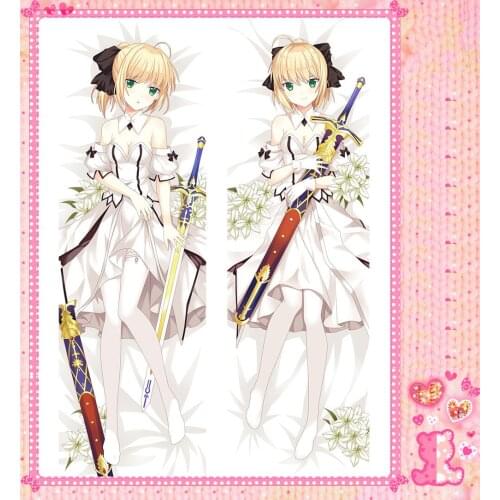 Anime Cartoon Fate Grand Order Saber Double sided hugging Pillow Case Cover Pillowcase Peach Skin 2 Way/ WT 71031