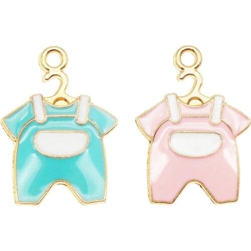 Julie Wang 10PCS Gold Base Enamel Blue/Pink Clothes Alloy Pendant DIY Charm Bracelet Necklace Findings Jewelry Making Accessory