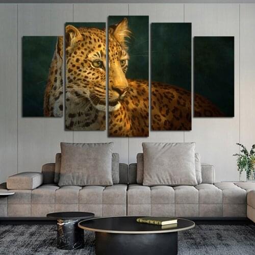 5 Panel Leopard Elephant Poster Animal Pictures Canvas Prints Wall Painting for Living Room Decoration Home Decor Modern Art