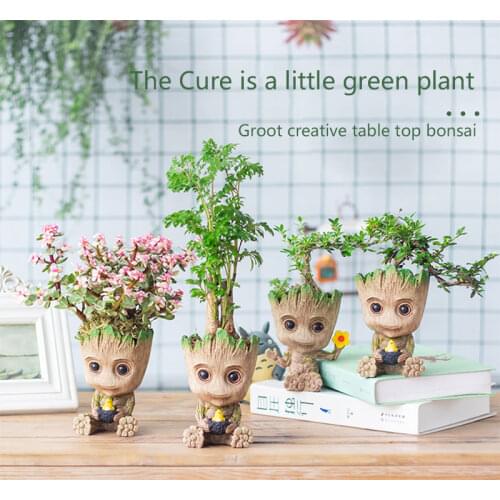 Groot Flowerpot Cute Model Toy Pen Pot Flower Pot Planter Figurines Tree Man Garden Planter Flower Pot Gift For Baby Kids