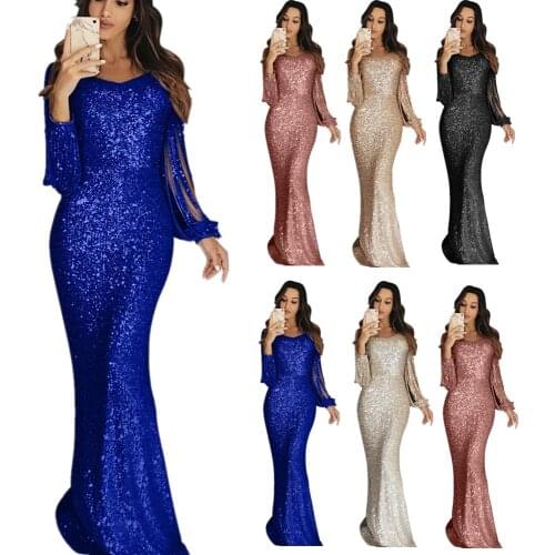 Sexy V-Neck Floor-Length Trumpet Black Blue Pink Silver Gold Mermaid Long Fishtail Cocktail Dresses Autumn Cocktail Dress