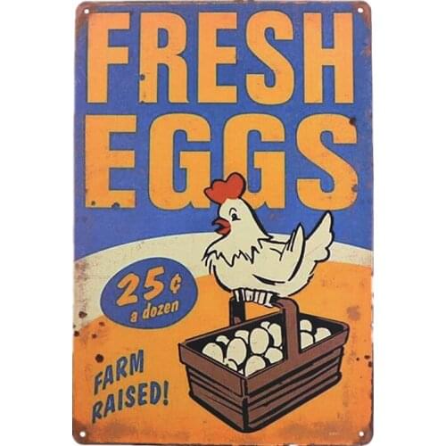 Kitchen art wall decor Vintage fresh eggs tin Signs