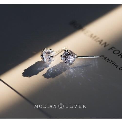 Modian Original Circle Full Cubic Zirconia Luxury Stud Earrings for Women 925 Sterling Silver Wedding Jewelry Fashion Bijoux