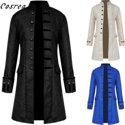 Medieval Retro Men Dust Coat Medium Style Steam Punk Cosplay Costumes Palace Europe America Stand Collar Halloween Party Props