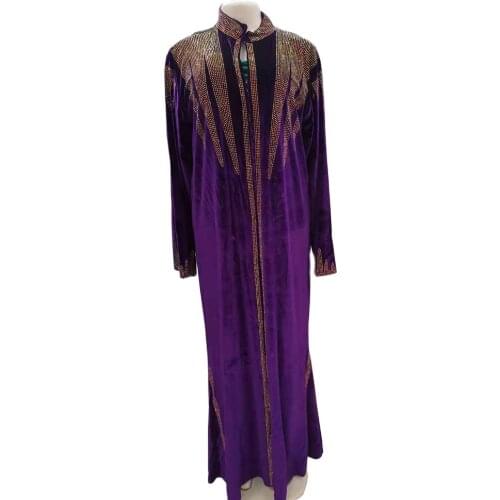 New African Womens Dashiki Fashion Abaya Stylish Flannelette Fabric Hot Drilling Design Loose Long Coat Dress Free Size