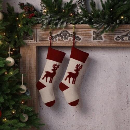 Newest Arrival Christmas Gift Bag Elk Patterns Sock Shaped Knitted Storage Bag Decorative Tools for Candy Snacks