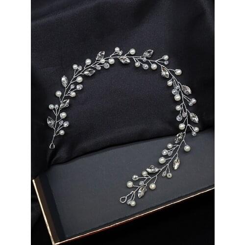 New Fashion Crystal Rhinestones Headbands Pearls Elegant Women Hairpieces Silver Head Jewelry Tiara Wedding Hair Accessories