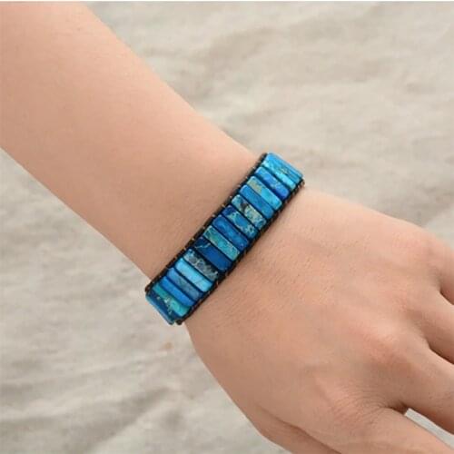 OAIITE Natural Stone Wrap Bracelet Handmade Boho Ethnic Natural Jasper Bead Bracelet Friendship Gifts