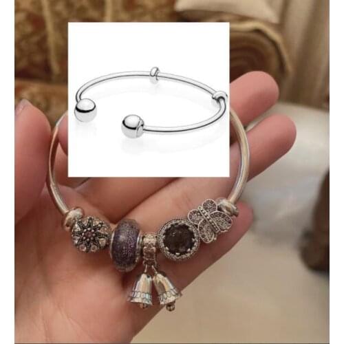 100% 925 Sterling silver Blue Dazzling Open bracelet Set Clear CZ Fit DIY Original Pandora Bracelets Fashion Jewelry Gift