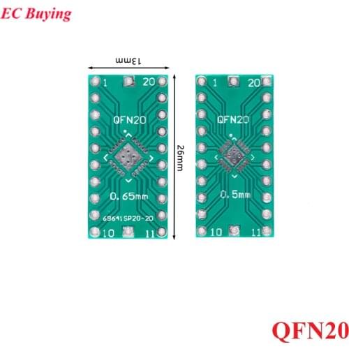 10PCS QFN20 Transfer Board Adapter PCB Pinboard SMD to DIP20 DIP Pin IC Test Plate 0.5mm 0.65mm 2.54mm Pitch Converter Socket