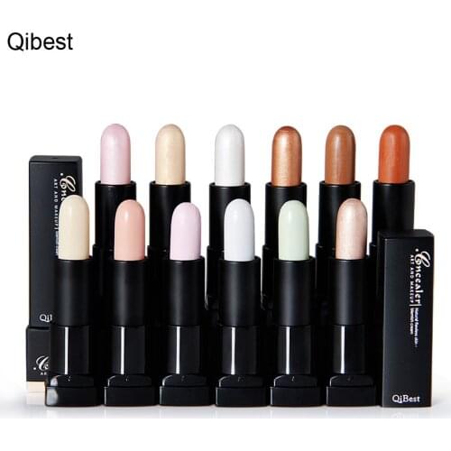 Qibest 12pcs/set Face Full Cover Blemish Concealer Bar Makeup Brighten Cream Long-lasting Waterproof Bronzer Highlighter Stick