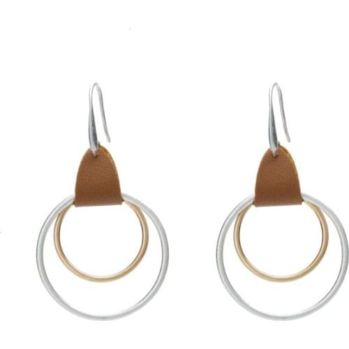 2020 New Large and Small Circle Leather Loop Hanging Hoop Drop Earrings for Women