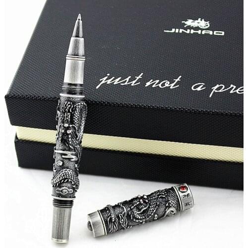 JINHAO Silver Dragon Carved With RED Diamond Rollerball Pen