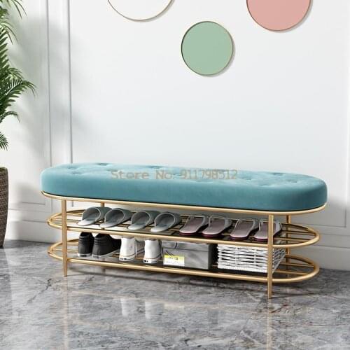 Nordic Light Luxury Iron Art Shoe Changing Stool Home Entry Door Soft Bag Cushion Shoe Cabinet Entry Creative Shoe Chair New Pro
