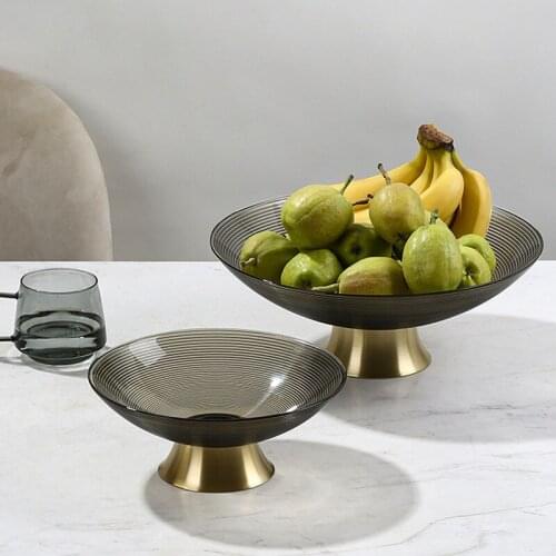 Glass Fruit Bowl Metal Splicing Gold Snack Storage Plate Home Decoration Tray Tea Table Candy Bowl