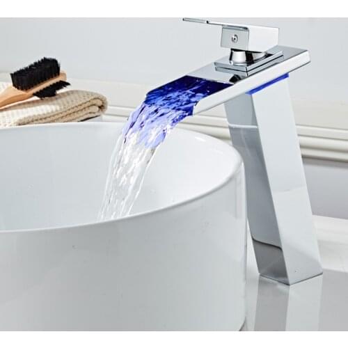 Bathroom Waterfall Led Faucet. High Sink Waterfall Brass Basin Faucet. Bathroom Mixer Tap Deck Mounted basin sink Mixer Tap