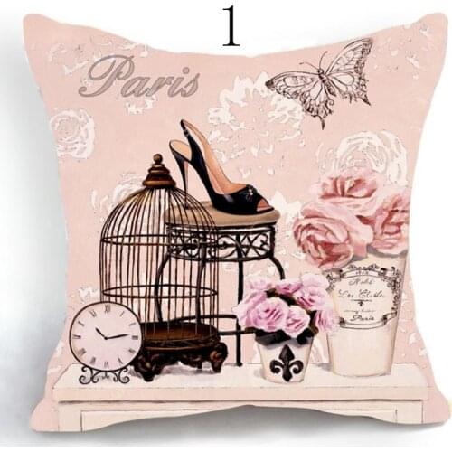 Vintage Charming Decor Pink Flower Pillowcase Cushion Covers Butterfly Shoes Cotton Linen Chair Seat Square Vintage Pillow Cases