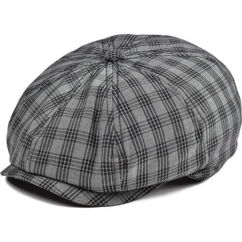 VOBOOM Summer Newsboy Cap Men Women Breathable Flat Caps Plaid Fabric Cabbies Hat Gatsby Beret Boina 103