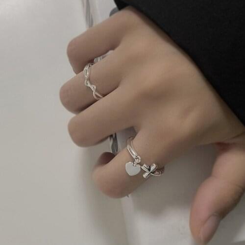 VSnow Street Wear Love Heart Cross Ring for Women Temperament Twist Rope Open Adjustable Metallic Index Finger Ring Jewellery