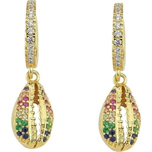 Fashion CZ Stone colorful shell Earrings For Women Beautiful Gold Color Dangle Earring Jewelry pendientes mujer moda
