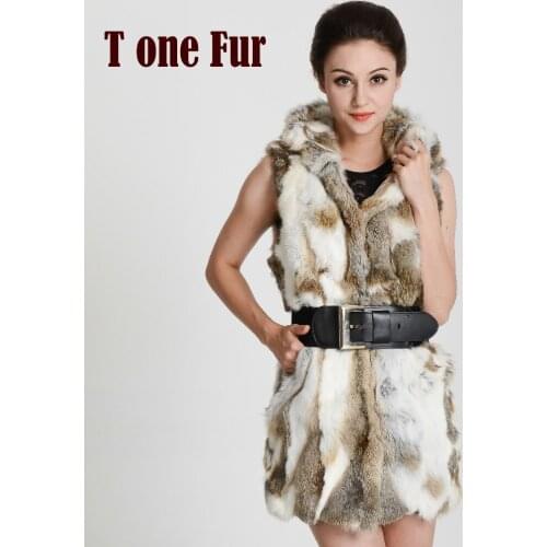 Women New Fashion TonFur Vest Real Rabbit Fur Vest for female hood vest winter warm vest free shipping KHP272
