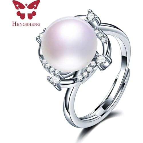 Brand New 925 Sterling Silver Flower Adjustable Rings For Women Fashion S925 Wedding Jewelry Gift, Big 10mm Natural Pearl Ring