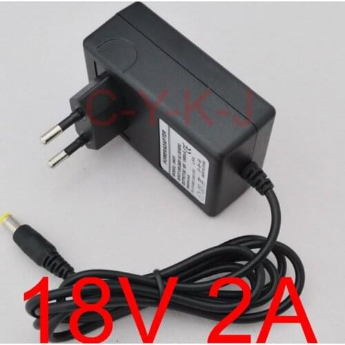 100PCS High quality 18V 2A AC 100V-240V Converter Adapter DC 18V 2A CCTV Camera Power Supply EU Plug DC 5.5mm x 2.1-2.5mm